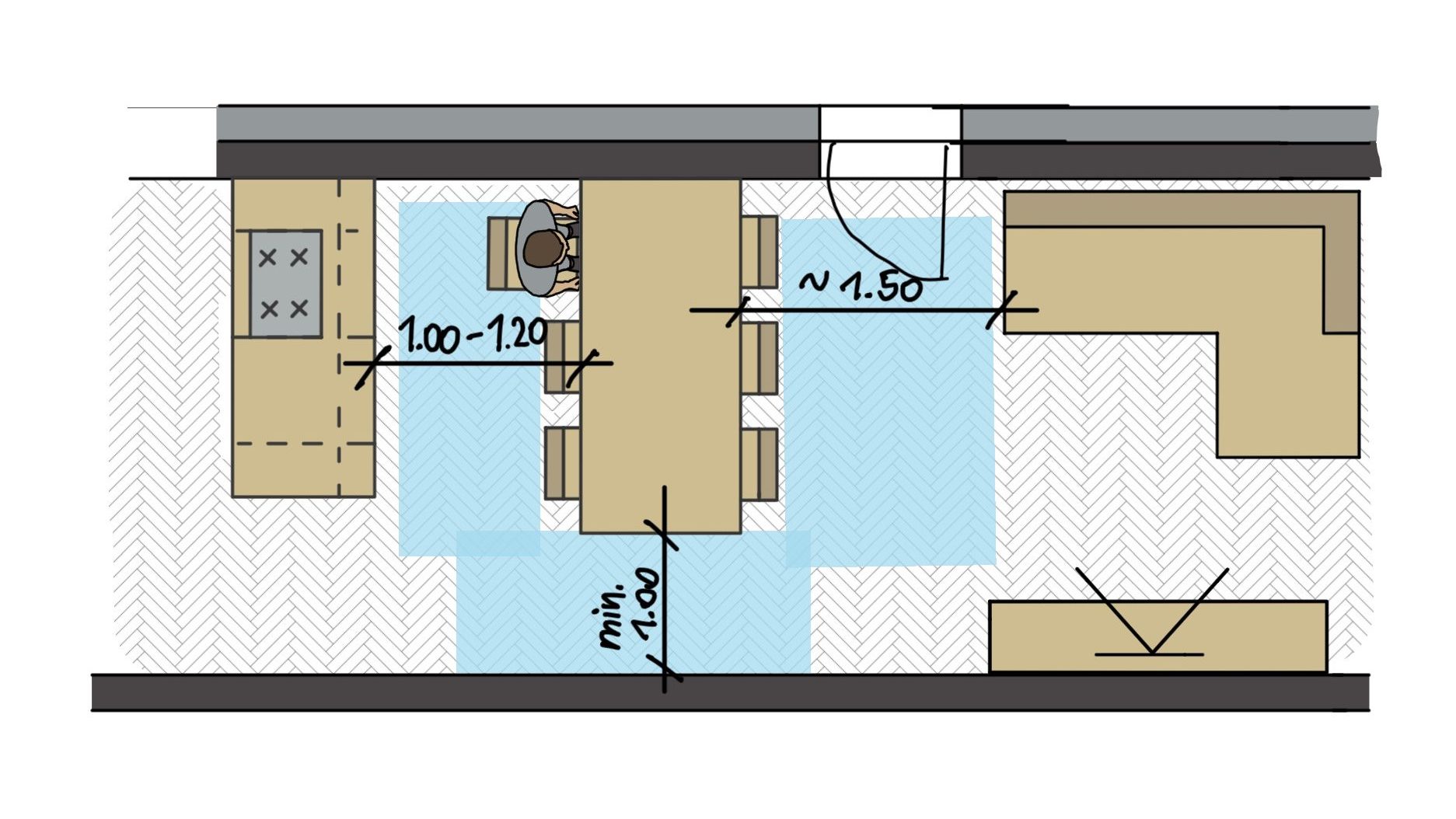 Bewegungsflächen im Grundriss; Esstisch