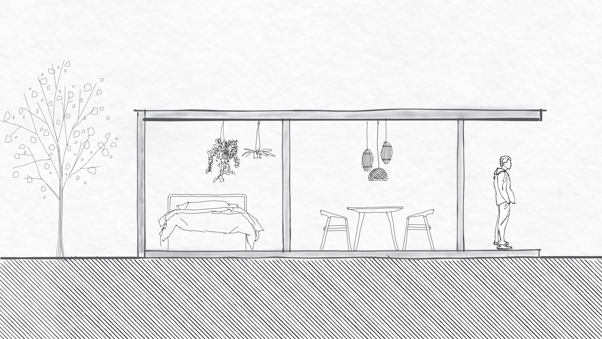 tiny house was ist möglich schnitt Handskizze
