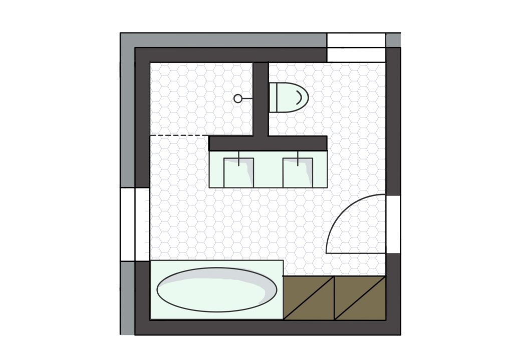 Badezimmer Grundriss planen - T-Lösung