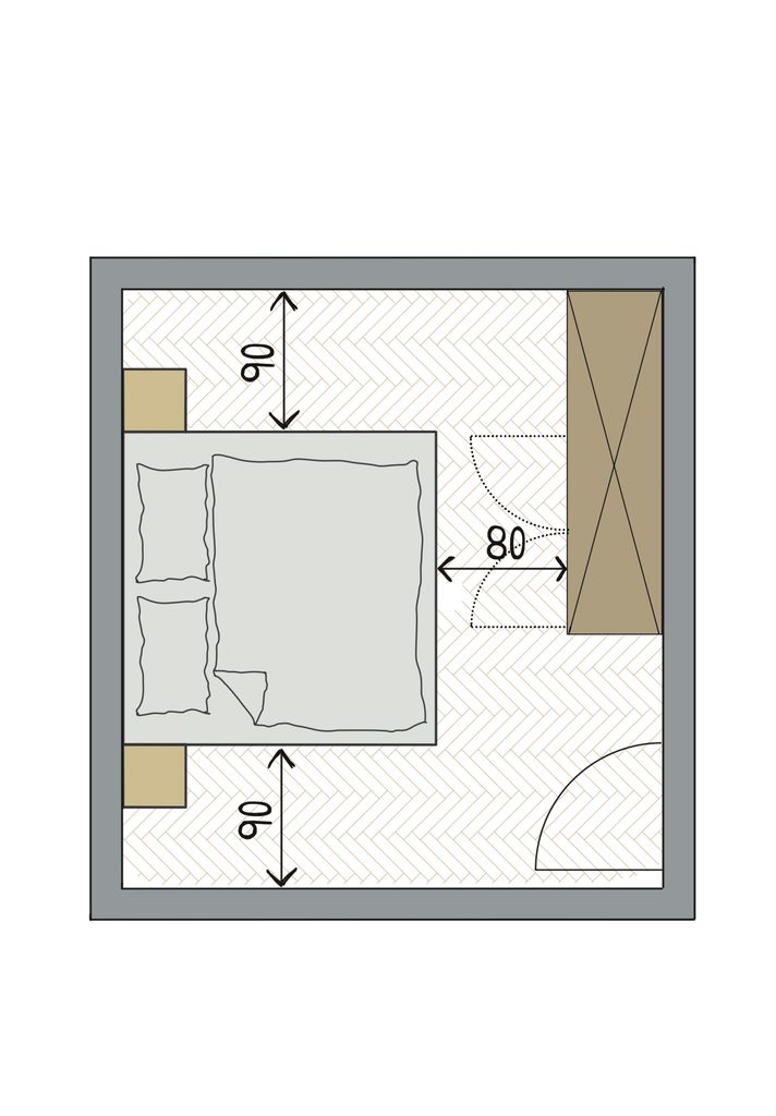 Abstand Bett Schrank, 80cm