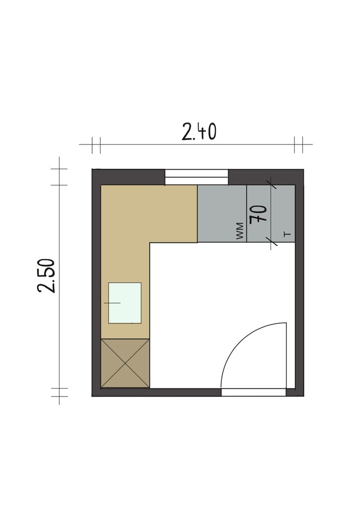 Hauswirtschaftsraum planen - fast quadratischer Raum, L-Form Möbelanordnung
